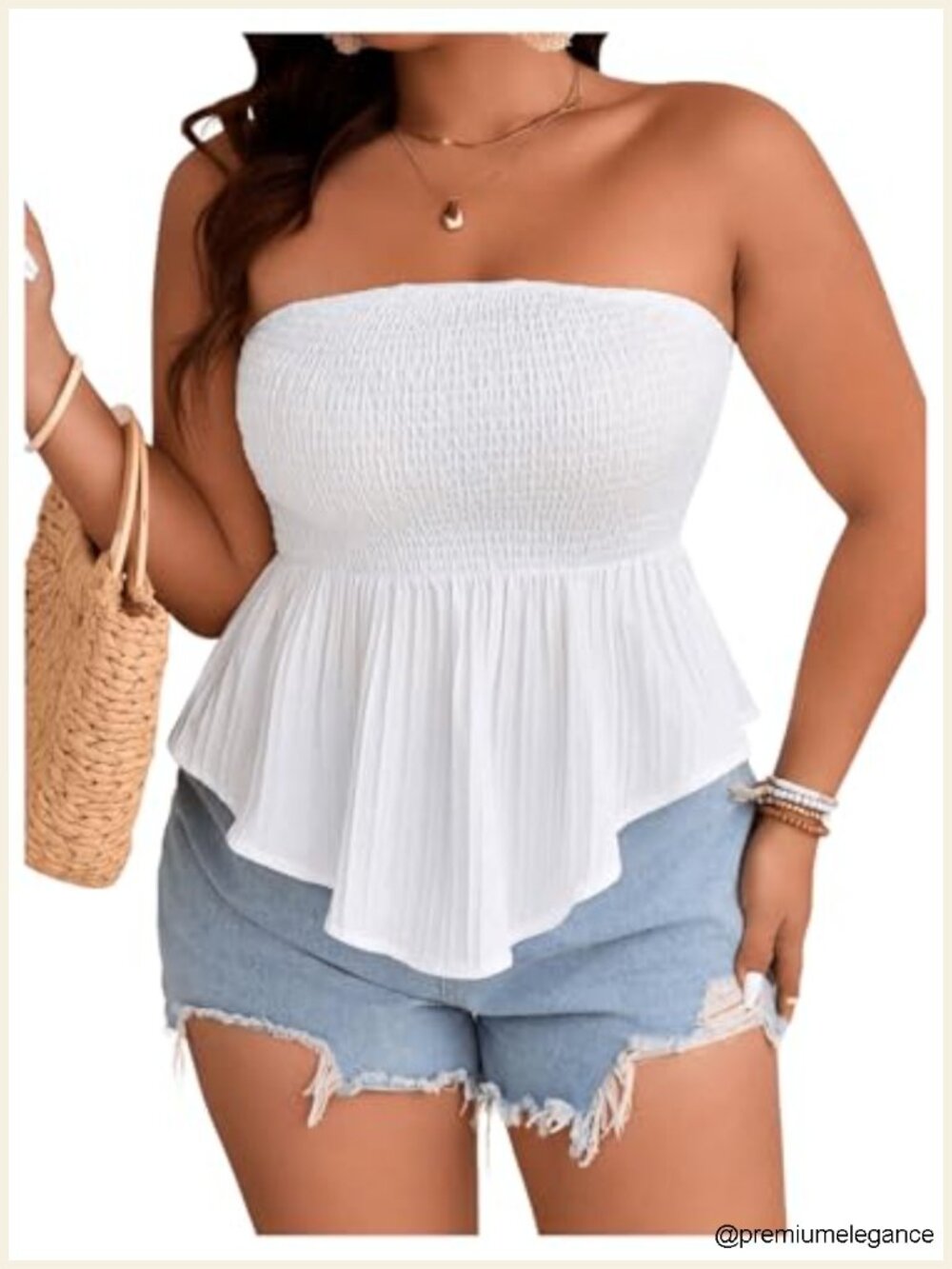 Plus Size Strapless Bandeau Tube Top Ruffle Hem Shirred Boho Summer
